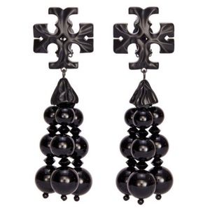 TORY BURCH • Black Roxanne Tassel Clip On Earrings